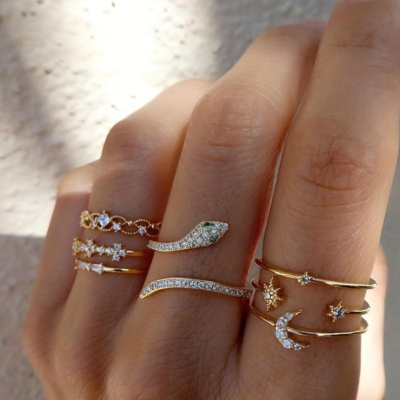 FUTIMELY Boho Retro Stackable Rings Sets for Women Knuckle Joint Finger Knuckle Nail Ring Sets Moon Stars Stack Preppy Statement Rings Cute Trendy Stuff Jewelry - style: E-5