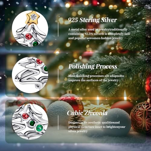MITSOKU 925 Sterling Silver Charms for Bracelets Necklaces Animal prototype Pendant Safety Chain Dangle Pendants Beads Christmas Day Charms Jewelry Gift for Women - style: 7-Gem Christmas Tree