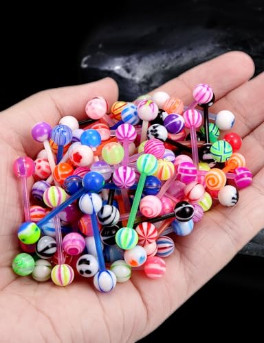 14G 100Pcs Colorful Ball Surgical Steel and Bioflex Flexible Acrylic Nipple Tongue Rings Piercing Jewelry 14 Gauge Straight Barbell Tongue Nipple Ring Piercing Jewelry Retainer For Women Men - size: 14G-14MM Acrylic Bar