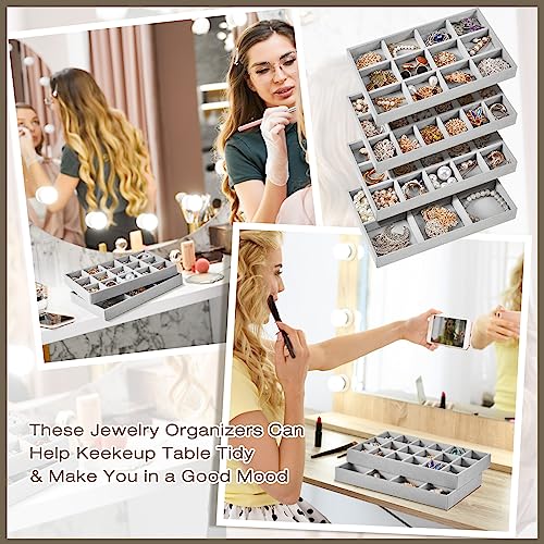 12 Pcs Jewelry Tray Velvet Stackable Jewelry Organizer Trays Divided Earring Accessories Storage Containers Box (Rose Red) - color: Gray