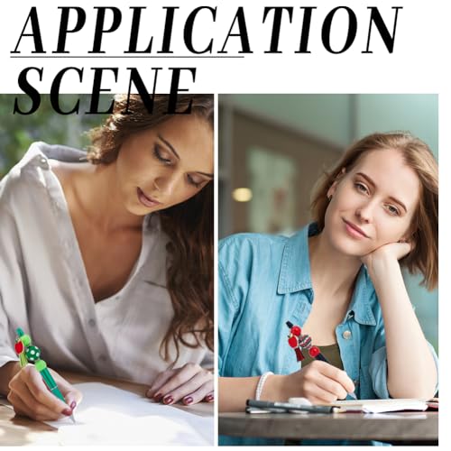 SUNNYCLUE DIY 12 Sets Beadable Pen with Beads Acrylic Making Kit Teacher Appreciation Gifts 20mm Rhinestone Bubblegum Beads Ballpoint Pen Making Kits for Office School Supplies - color: 12 Sets, Green & Red
