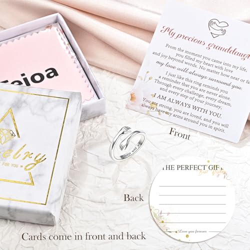 Sterling Silver Hug Ring for Women Teen Girls Adjustable Love Promise Ring Inspirational Open Rings Mothers Day Birthday Gift for Daughter Granddaughter Mom Wife Best Friend - color: Silver / Granddaughter Gift (Always with you)