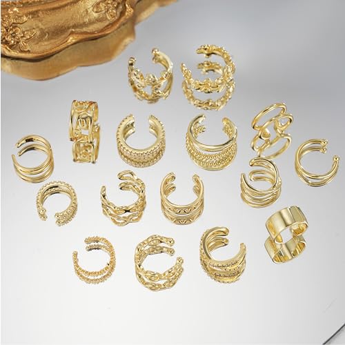 Jewdreamer 16Pcs Ear Cuffs for Women Non Piercing | 14K Golded Silver Ear Cuffs Earrings Non Pierced Clips On Cartilage Earring Fake Earrings Lightweight - style: 16PCS GOLDED