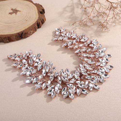 Missgrace Women Silver Green Black Red Blue Handmade Full Crystal Rhinestone Large Headband Hair Vine Shinny Headpiece Bridal Wedding Hair Accessories for Women (Rose gold) - color: Rose gold