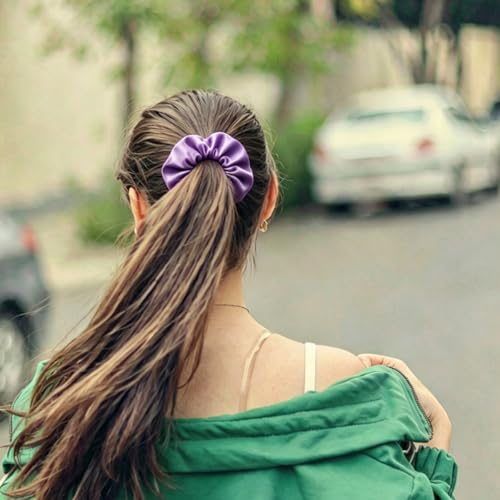 Silk Hair Ties Ponytail Holder Hairs Bow Ropes Elastics Hairtie Accessories Wide 0.8inch on Hair No Damage No Crease for Women Curly Thick Wavy Hair(30Pcs Taro Purple) - color: Taro Purple