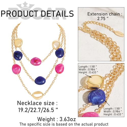 Bocar 3 Layered Statement Necklace for Women Multi Strand Necklace with Resin Beads, Chunky Layered Chain Necklace (NK-10826) - color: Rose Blue