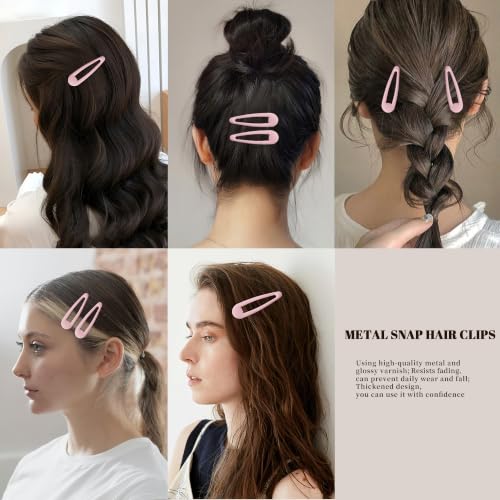 Small Hair Barrettes For Women No Slip Metal Snap Clips For Thin And Fine Hair,Matte Light Pink,20 PCS,1.97 x 0.5 Inch. - color: Matte Light Pink