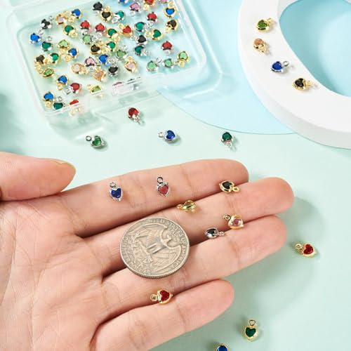 Elecrelive Crystal Heart Charms Rhinestone Heart Pendants Valentine Charms for Necklace Bracelet Earring Wedding Jewelry - color: 12 Colors, 7.5x5mm