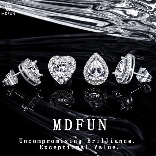 MDFUN Halo Stud Earrings 18K Gold Plated Round/Square/Heart/Teardrop Cubic Zirconia Earrings Set for Women - color: A-Heart/Teardrop
