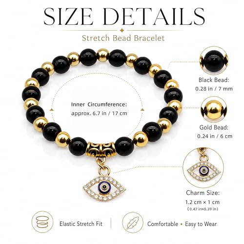 Fesciory Evil Eye Bracelet for Women, Gold Plated Adjustable Chain Jewelry | Blue Evil Eye Charm Bracelet, Lucky Amulet Symbolism, Dainty Adjustable Chain, Daily wear, Jewelry gifts - color: Black-1