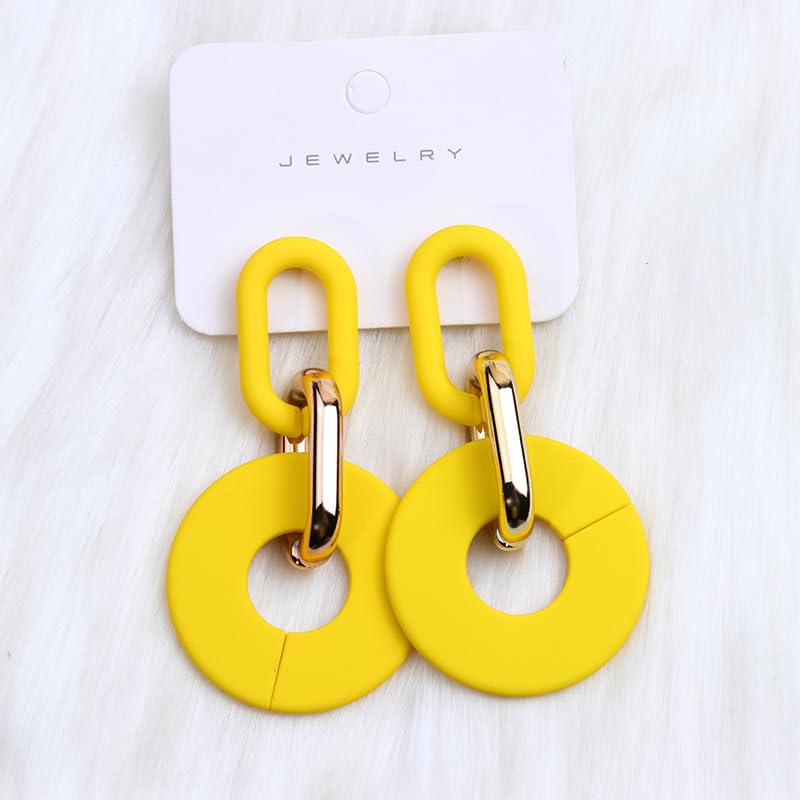 Acrylic Hoop Earrings Long Chain Earrings Minimalist Geometric Dangle Earrings Statement Drop Earrings for Women Girls - color: yellow