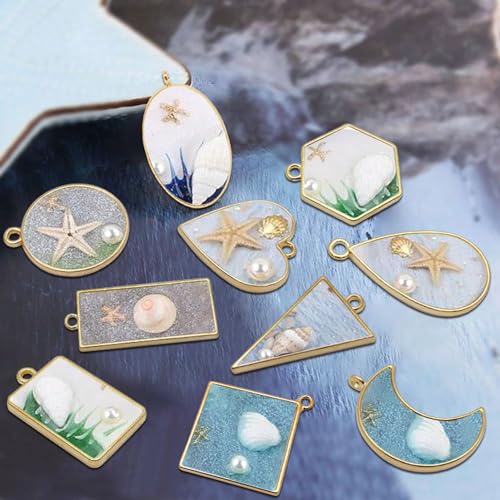 40pcs Open Bezel Pendants 10 Styles Hollow Frame Pendants Open Back Frame Pendant Geometric Hollow Bezel Pendant for Jewelry Making,Resin Casting,Pressed Flower,DIY Crafts(K Gold) - color: 40pcs;K Gold;10 Styles
