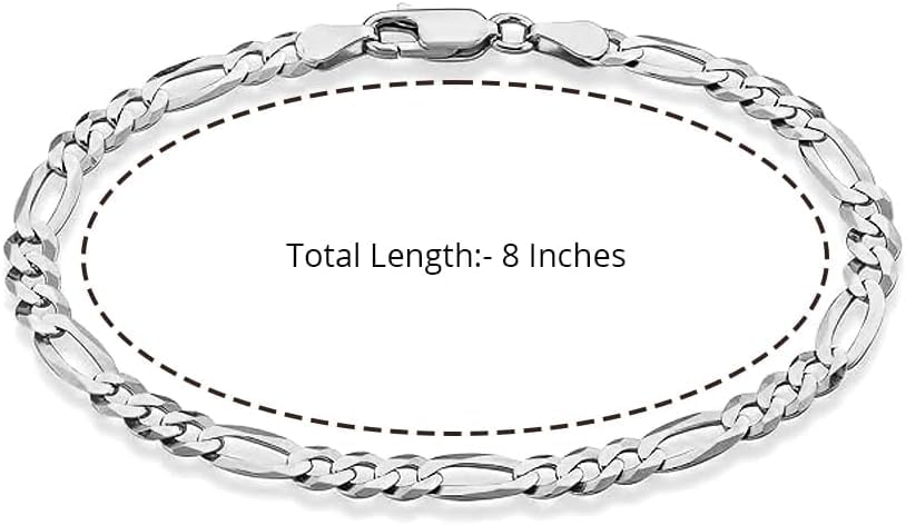 LeCalla Solid 925 Sterling Silver Figaro Link Chain Bracelet | Italian Diamond-Cut Figaro Chain Bracelet for Women Men (7, 7.5, 8, 8.5, 9 Inches) - color: 5 MM, size: Length 8 IN (Women Large & Men Medium)