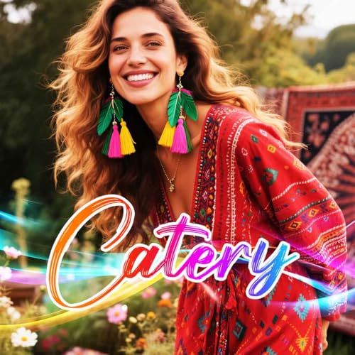 Catery Feather Earrings Long Tassel Boho Earrings Dangling Fringe Prom Jewelry for Women - color: Black