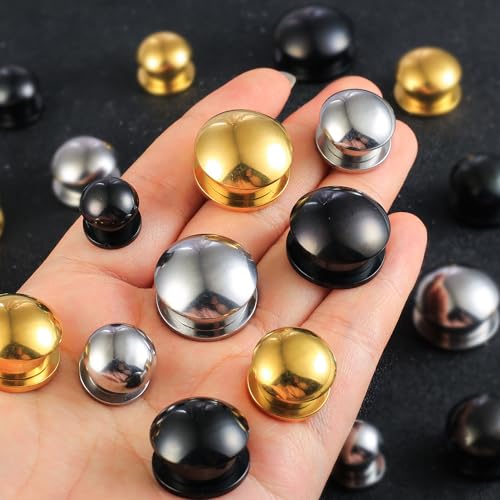 Casvort 2 PCS Hypoallergenic 0G-1" Cute Timeless Smooth Ball Screw Ear Gauges 316 Surgical Stainless Steel Fashion Ear Gauges Earrings Expander Women Piercing Body Jewelry - color: Gold, size: 6 mm