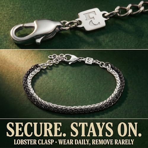 Mens Bracelet - Stainless Steel, Non Tarnish Rope Chain Bracelets, Stylish Fathers Day Gift for Dad, Husband, Boyfriend. - color: Silver & Black - To My Man