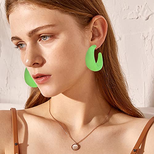 Acrylic Resin C Shape Colorful Hoop Trendy Chunky Cute Candy Earrings - Jewelry for Women - color: Light Green