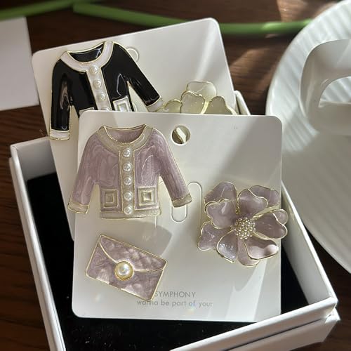 Elegant Flower Imitation Pearl Brooch Pin Set Retro Enamel Coat Bag and Camellia Lapel Collar Brooches Pins Fashion Birthday Business Jewelry for Women Dress Suit Sweater Shirt Badge Accessory 3Pcs - color: Pink
