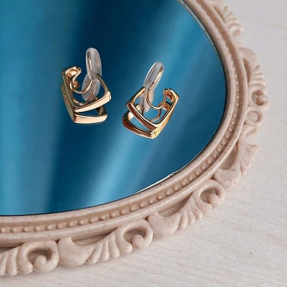 Clip On Hoop Earrings for Women Not Pierced Gold Silver Large Chnky Square Twisted Comfortable Coil Hoop Clip On Earrings - color: Square Hoop Gold
