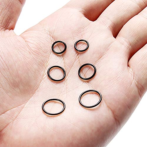 SCERRING 18G Stainless Steel Hinged Clicker Segment Septum Nose Lip Ring Hoop Cartilage Tragus Sleeper Earrings Body Piercing Jewelry 6mm 8mm 10mm 6PCS - color: 3 Pairs - Black