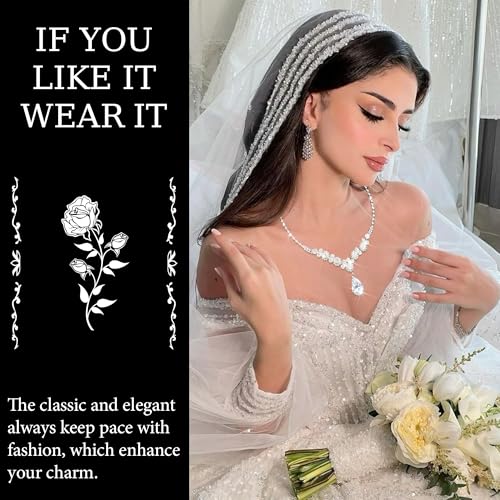 Rhinestone Jewelry Set Crystal Pearl Necklace Bracelet Earrings | Sparkly Necklace Dangle Earrings,Wedding Prom Formal Costume Jewelry Sets for Women - color: Silver1