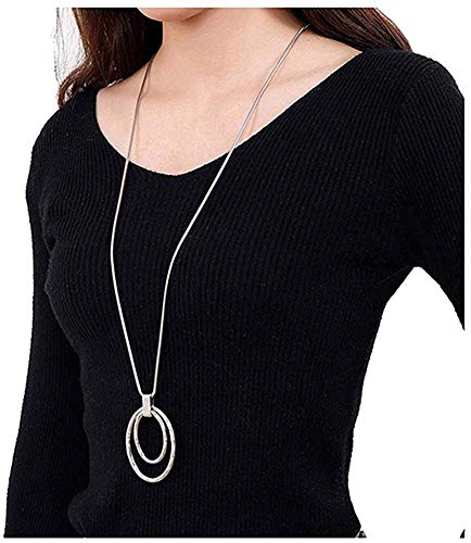 3PCS Long Pendant Necklaces for Women Disk Circle Pendant Triple Stack Pendant Necklace Tassel Sweater Necklace Statement Necklace Y Necklaces Set - color: Silvertone A