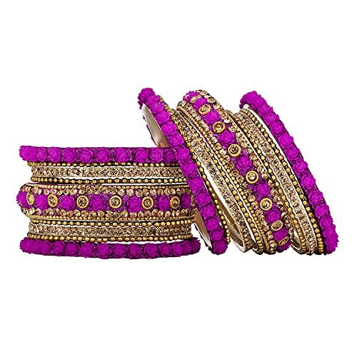 Aheli Ethnic Metal Bangles Chudha Set Stone Studded Bangle Set Indian Wedding Wear Fashion Jewelry Gift for Women Blue - color: Rani Pink