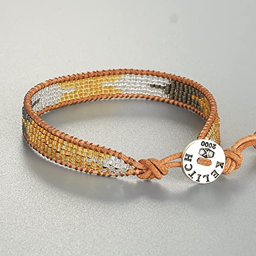 KELITCH Women Pearls Friendship Bracelets Handmade Blue Seed Bead Leather Wrap Bracelet Fashion Jewelry - color: C