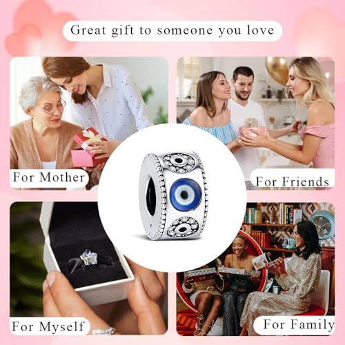 KEQ Clip Spacer Charm for Bracelet 925 Silver Pave Cubic Zirconia Clip Lock Stopper Bead Spacer For Women Bracelets Stopper Birthday Gifts European Openable Beads 2pcs - color: Blue Evil Eye
