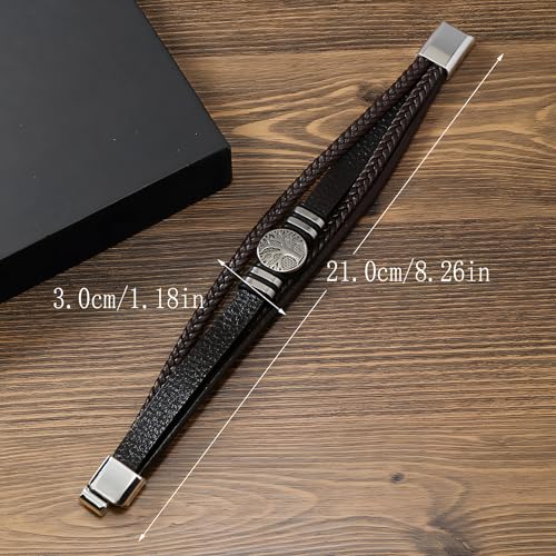 Tree of Life Leather Bracelet for Men, Multi-Layer Braided Religious Mens Cuff Bracelets with Alloy Clasp Anniversary Father's Day Birthday Christmas Jewelry Gifts for Him - color: Coffee