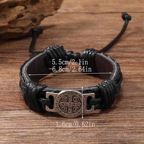 2 Pack Braided Leather Cross Bracelet for Men, Handmade Adjustable Wristband - color: Black