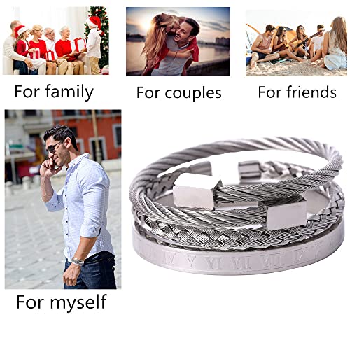 Mens Bracelet Beaded Bracelets Micro Pave Zircon Bracelets for Men Women Bracelets for Men Stainless Steel Cuff Bangle - color: D-silver