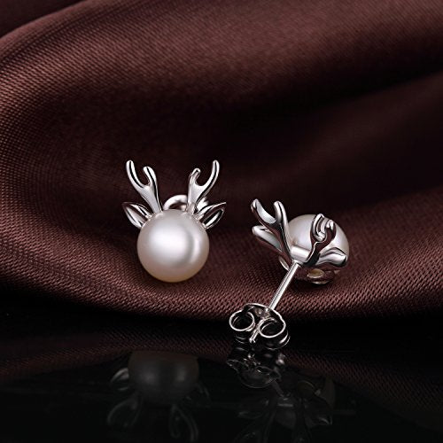 Han han Pearl Stud Earrings for Women 925 Sterling Silver, Pearl Jewelry Gift for Women 8MM-13MM - style: E-Deer Pearl Studs-8mm
