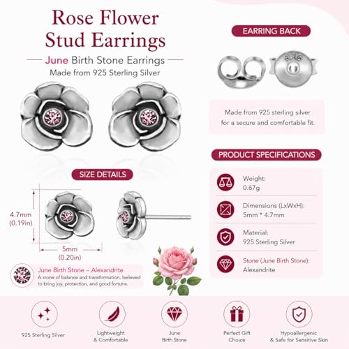 Birthstone Earrings: Handmade Necklace Flower Pendant with Colored Crystal - Gift for Mom, Daughter, BFF, Sister, Granddaughter, Niece - style: June