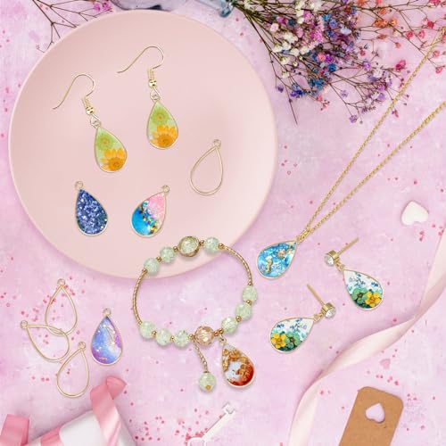 Oubaka Open Bezels for Resin,50pcs Open Bezel Pendants Opens Frame Pendant Hollow Frame Pendants Resin Craft Bezels for Resins Casting,Necklaces Earrings Making Supplies(K Gold,Teardrop) - color: K Gold;Teardrop