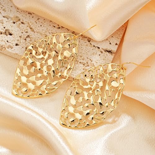 Sylph Large Gold Earrings for Women, Chunky Gold Statement Drop Dangle Earring Maple Leave Ginko Leaf Jewelry Gifts - style: 01 Gold Leaf Earrings-2.1"