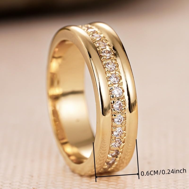 Simple Eternity Band Ring Synthetic Gemstone Wide Ring for Women Wedding Engagement Ring Fashion Jewelry - color: Gold Color