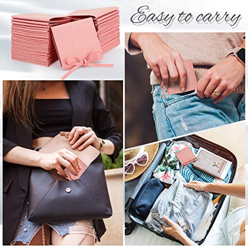 120 Pcs Microfiber Jewelry Pouch 8 x 8cm Jewelry Packaging Bag Gift Bow Tie Bracelet with Cleaning Cloth(Pink) - color: Pink
