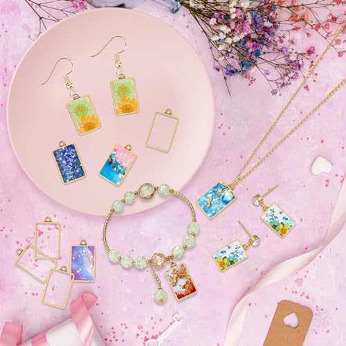 50pcs Open Bezels for Resin,Rectangle Open Frame Pendant Geometric Hollow Frame Pendant Resin Casting Frames Pendants with 1 Loop for Earrings, Necklace, Bracelet, Pressed Flower, DIY Crafts(K Gold) - color: K Gold;Rectangle;Style B