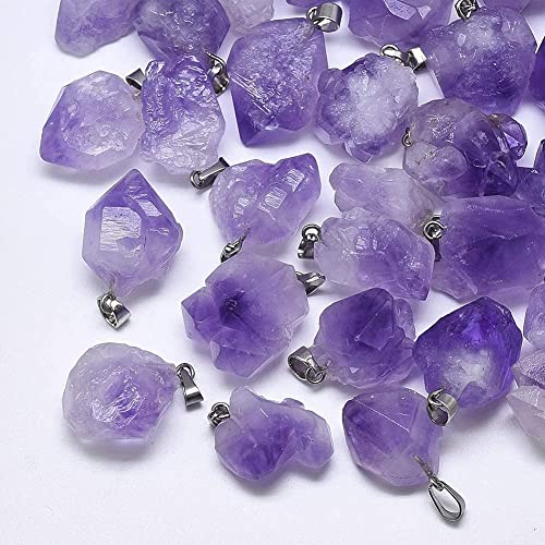 DanLingJewelry 20 pcs Natural Amethyst Pendants Tumbled Healing Crystal Chakra Reiki Gemstone Bead Charms for Necklace Jewellery Making - color: Amethyst- 20pcs