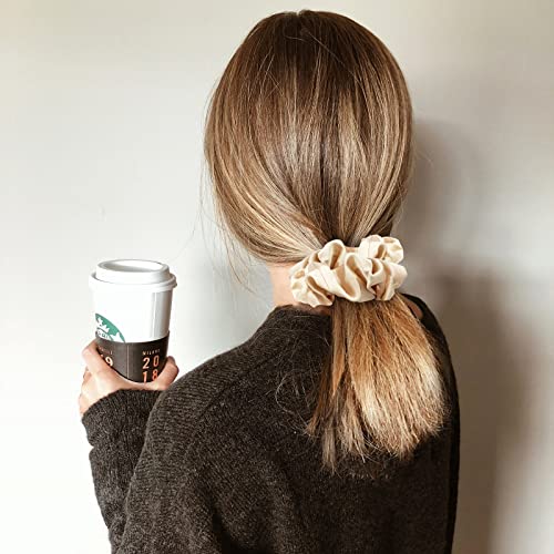 Lolalet Scrunchies for Women, Satin Hair Softer Than Silk Ties Sleep, Big Scrunchy Ponytail Holder with Elastic Bands Girls Thick Thin Curly -6 Pack, Style A - color: 1 - Satin/Black, Grey, Light Brown, Pink, Champagne, Chocolate