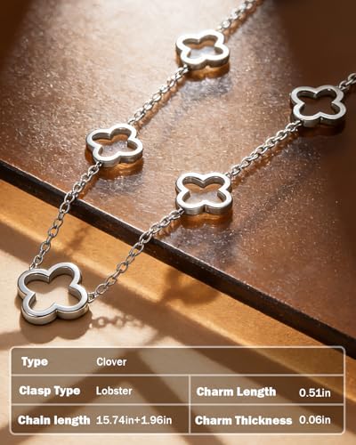 Four Leaf Clover Necklace 18K Gold Plated Necklaces for Women Lucky Flower Pendant Adjustable Link Chain Stainless Steel Dainty Trendy Simple Jewelry Gifts for Women - color: 5G-Silver