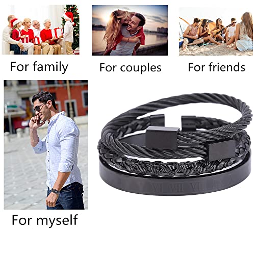 Mens Bracelet Beaded Bracelets Micro Pave Zircon Bracelets for Men Women Bracelets for Men Stainless Steel Cuff Bangle - color: D-black