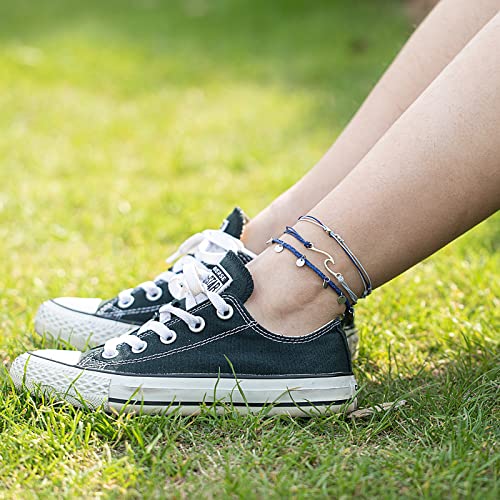 Waterproof String Anklets Cute Beaded Ankle Bracelets Beach Wave Anklet Stainless Steel Coin Boho Ankle Jewelry for Women - color: Navy Blue