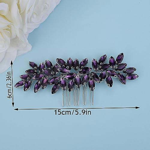 Teyglen Crystal Bride Wedding Comb - Purple Rhinestone Hair Side Comb & Accessory for Bride - color: Purple