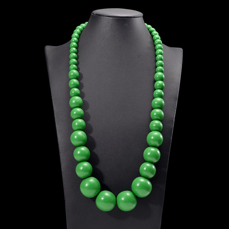Boho Chunky Large Wooden Beads Necklace Colorful Natural Wood Bib Big Round Beaded Strand Necklaces for Women Ethnic Statement Costume Wedding Jewelry - color: Green