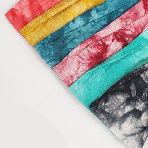 YONUF Boho Headbands For Women Fashion Wide Headband Yoga Workout Head Bands Hair Accessories Elastic Tie Dye Band 6 Pack - color: Tie dye