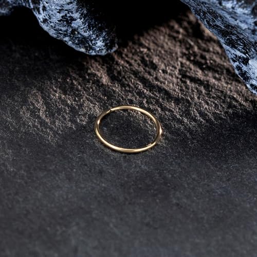 14K Gold Nose Ring Hoop for Women and Men, 6mm/7mm/8mm Tiny Gold Nose Ring Stud Piercing Jewelry, 20G 22G - color: 14k Yellow Gold, size: 22 gauge(0.6mm)-8mm