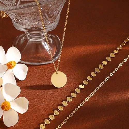 Gold Necklace for Women 14K Gold Plated Layered Necklaces Dainty Pendant Necklace Cute Stack Necklaces Set Fashion Jewelry Gift for Her - style: circle1-gd