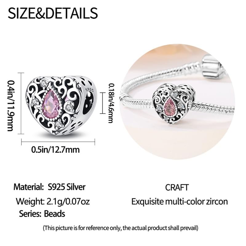 Pandach 925 Sterling Silver Charms for Bracelet&Necklace Dangle Pendant Bead with 5A Cubic Zirconia Stones,Jewelry Beads Gifts for Women - style: Vintage pink beads